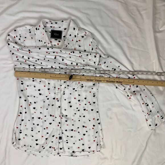 Rails Rosci Heart Print Button Down Collared Shirt S Girlie Romantic Soft Rayon - Picture 6 of 7